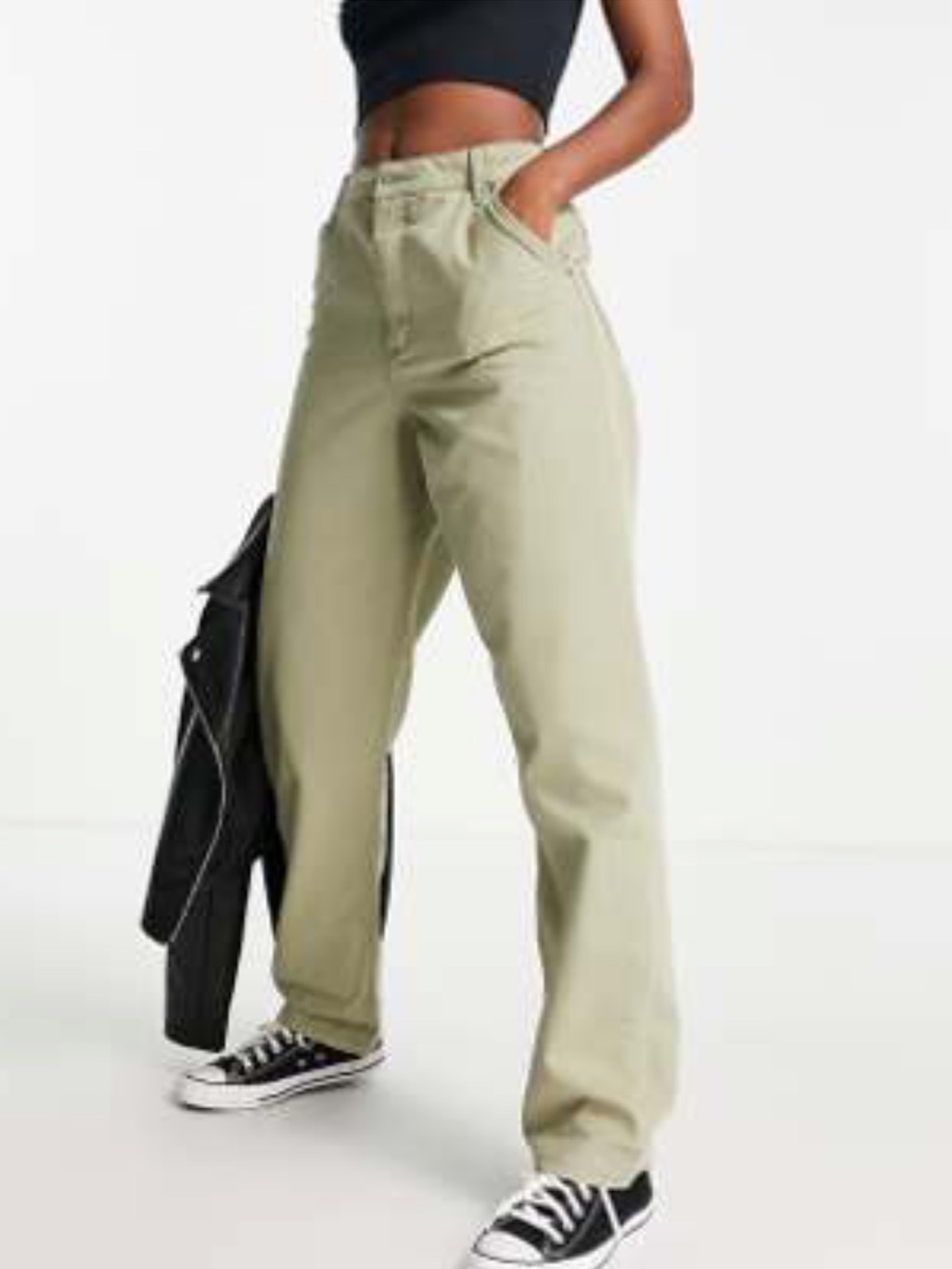 ASOS DESIGN Slouchy Straight Leg Khaki Pants | Size: 10